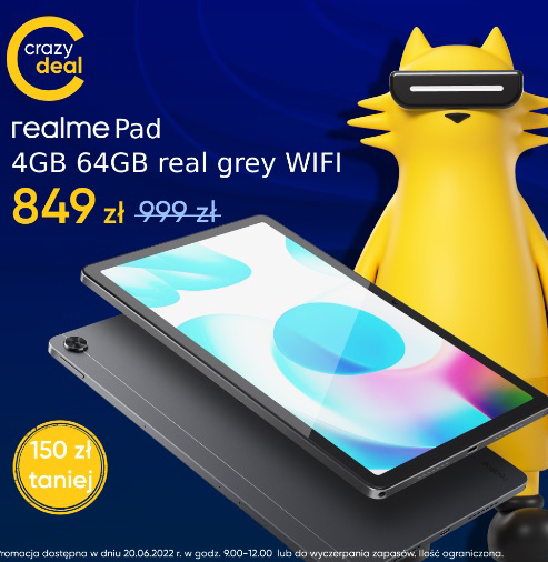 Tylko dziś! tablet realme Pad WiFi 4+64 GB w promocyjnej cenie!